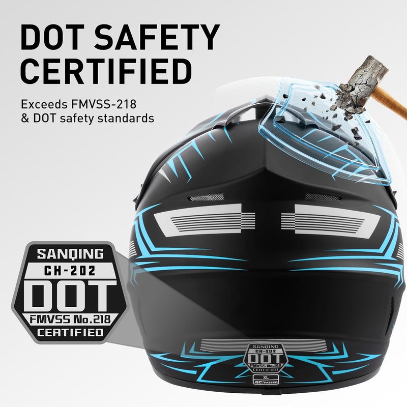 Spark DOT Motocross Dirt Bike Helmets Full Face Motorcycle Off-Road Mountain E-Bike BMX MX ATV Helmet (with Gloves Goggles Mask) 4Pcs Set (Black Blue, X-Small) - Image 2